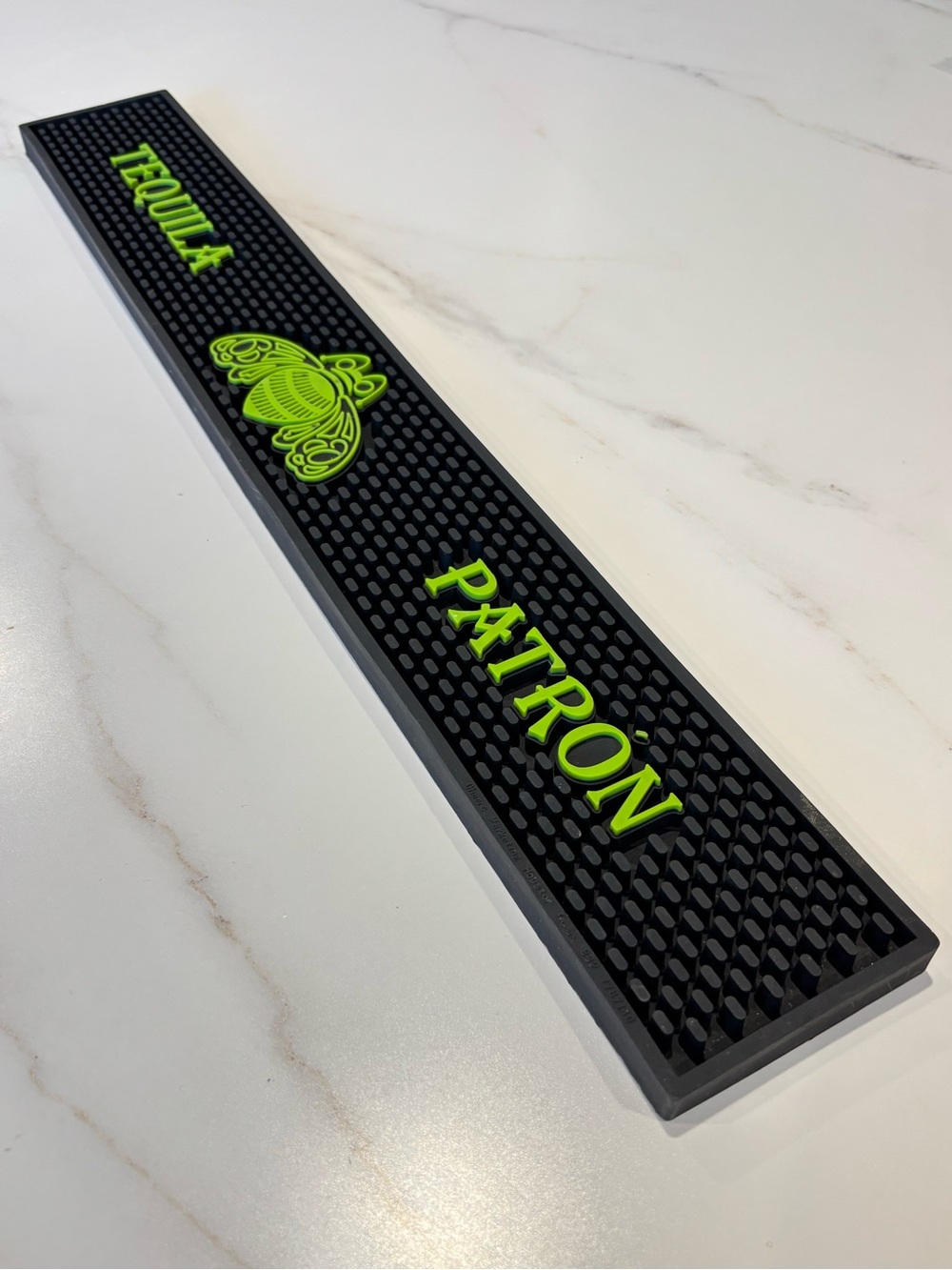 PATRON TEQUILA Lime Green On Black RUBBER RAIL RUNNER SPILL BAR MAT